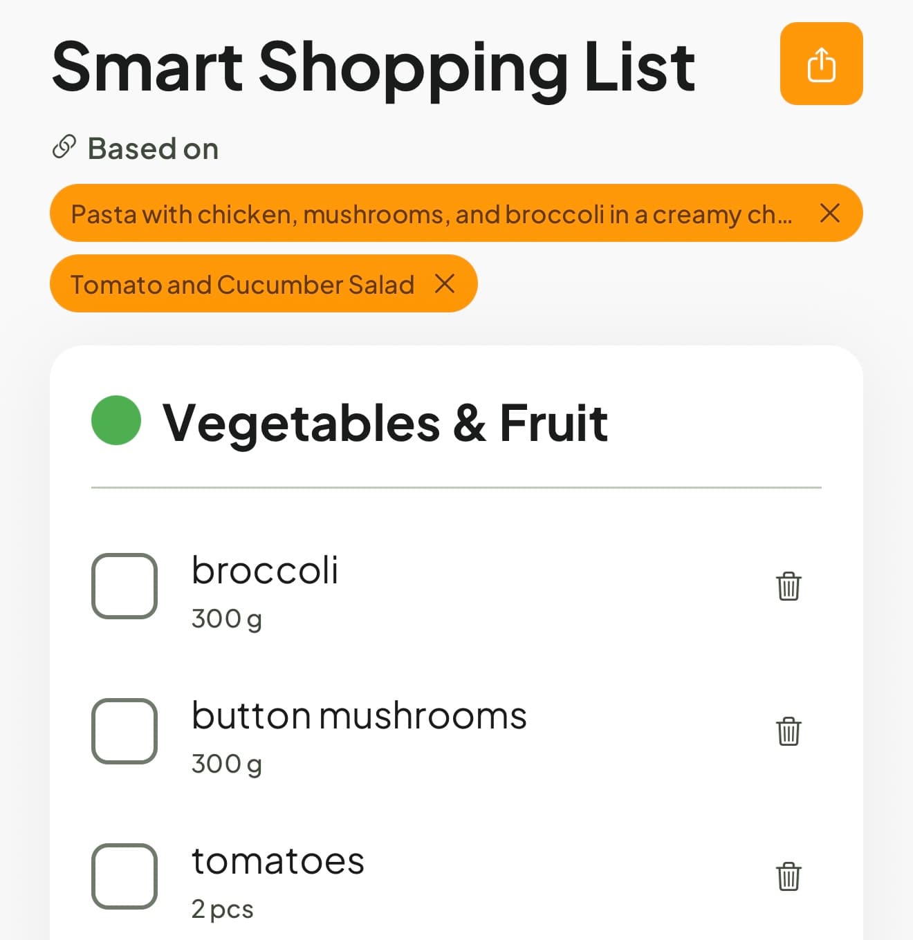 Smart shopping list